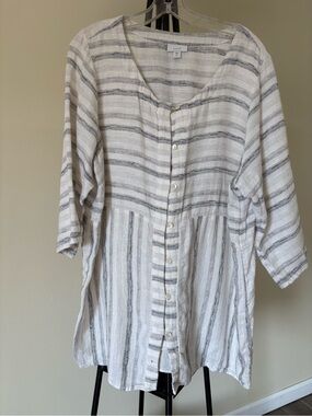 J. Jill White and Gray Striped Button-Front Tunic